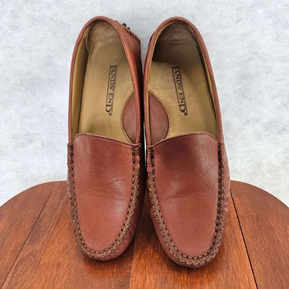 Lands End Leather Driving Loafers Moccasins Brown‎ Slip On Shoes Mens Size 4